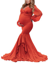 Load image into Gallery viewer, Saslax Long Chiffon Sleeve Tired Mermaid Maternity Gown Dress