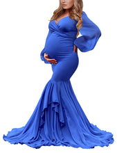 Load image into Gallery viewer, Saslax Long Chiffon Sleeve Tired Mermaid Maternity Gown Dress