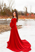 Load image into Gallery viewer, Saslax Maternity Gown Long Sleeve Off shoulder Photo Shoot Dress