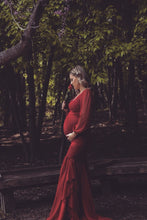 Load image into Gallery viewer, Saslax Maternity Gown Chiffon Long Sleeve Tired Mermaid Dress