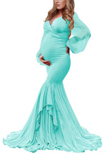 Load image into Gallery viewer, Saslax Maternity Gown Chiffon Long Sleeve Tired Mermaid Dress