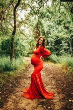Load image into Gallery viewer, Saslax Maternity Gown Chiffon Long Sleeve Tired Mermaid Dress