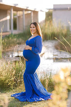 Load image into Gallery viewer, Saslax Maternity Gown Chiffon Long Sleeve Tired Mermaid Dress