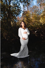 Load image into Gallery viewer, Saslax Maternity Gown Chiffon Long Sleeve Tired Mermaid Dress