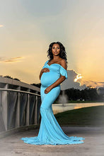 Load image into Gallery viewer, Saslax Off Shoulder Ruffle Sleeves Elegant Maternity Dress