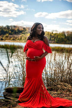 Load image into Gallery viewer, Saslax Off Shoulder Ruffle Sleeves Elegant Maternity Dress