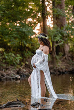 Load image into Gallery viewer, Saslax Maternity Gown Lace off shoulders Long Sleeve Dress