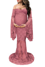 Load image into Gallery viewer, Saslax Lace Off Shoulders Dress Pregnancy Gown for Photoshoot