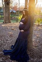 Load image into Gallery viewer, Saslax Maternity Gown Chiffon Long Sleeve Tired Mermaid Dress