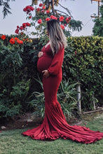 Load image into Gallery viewer, Saslax Maternity Gown Chiffon Long Sleeve Tired Mermaid Dress