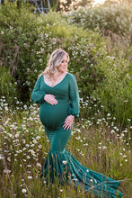 Load image into Gallery viewer, Saslax Maternity Gown Chiffon Long Sleeve Tired Mermaid Dress