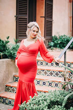 Load image into Gallery viewer, Saslax Maternity Gown Chiffon Long Sleeve Tired Mermaid Dress