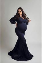 Load image into Gallery viewer, Saslax Long Chiffon Sleeve Tired Mermaid Maternity Gown Dress
