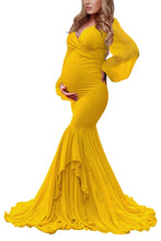 Load image into Gallery viewer, Saslax Long Chiffon Sleeve Tired Mermaid Maternity Gown Dress