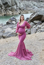 Load image into Gallery viewer, Saslax Long Chiffon Sleeve Tired Mermaid Maternity Gown Dress