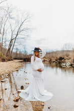 Load image into Gallery viewer, Saslax Long Chiffon Sleeve Tired Mermaid Maternity Gown Dress