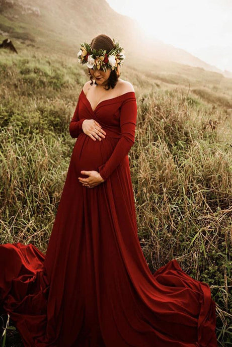 Saslax long sleeve burgundy maternity dress