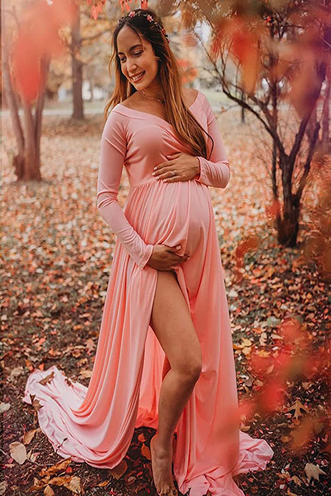 pink plus size maternity dress Gwenyth Gown for Photoshoot Azazie Norah Rose Petal FABRIC DESCRIPTION colorgrp-52693 Color:Casino Red