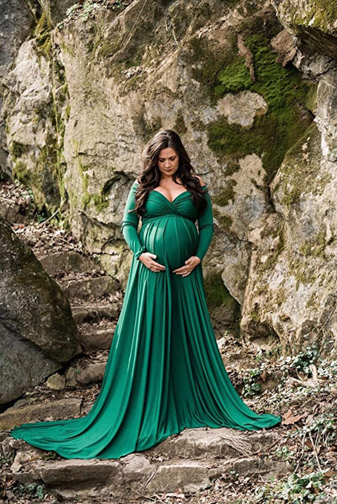 green maternity dress Karen Stylish Ball Maternity Gown
