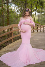 Load image into Gallery viewer, Saslax Short Sleeve Fitted Mermaid Maternity Dress for Baby Shower