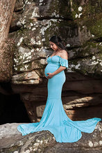 Load image into Gallery viewer, Saslax Short Sleeve Fitted Mermaid Maternity Dress for Baby Shower