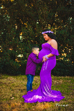 Load image into Gallery viewer, Saslax Short Sleeve Fitted Mermaid Maternity Dress for Baby Shower