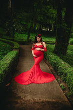 Load image into Gallery viewer, Saslax Short Sleeve Fitted Mermaid Maternity Dress for Baby Shower