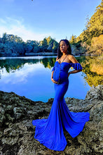 Load image into Gallery viewer, Saslax Short Sleeve Fitted Mermaid Maternity Dress for Baby Shower