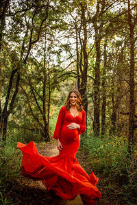 Saslax Chiffon Mermaid Maternity Dress for Photoshoot Baby Shower