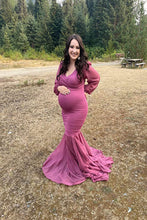 Load image into Gallery viewer, Allure Chiffon Long Sleeve Maternity Gown
