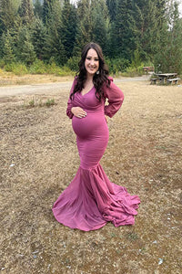 Saslax Chiffon Mermaid Maternity Dress for Photoshoot Baby Shower