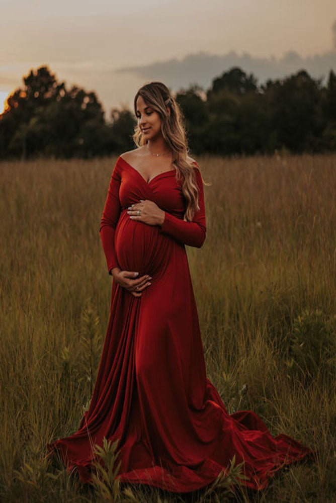 Red Maternity Gown for Baby Shower, Photo Shoot or Wedding-long Sleeve Maternity  Dress-long Bridesmaid Dress-mermaid Maternity Dress-ella - Etsy