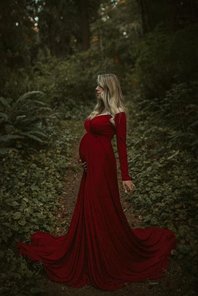 Saslax Maternity Dress Pregnancy Maxi Gown for Photoshoot