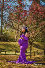 Load image into Gallery viewer, Saslax Off Shoulder Ruffle Sleeves Elegant Maternity Dress

