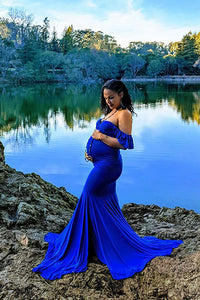 Saslax Off Shoulder Ruffle Sleeves Elegant Maternity Dress