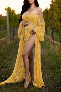 Saslax Maternity Gown Lace off shoulders Long Sleeve Dress