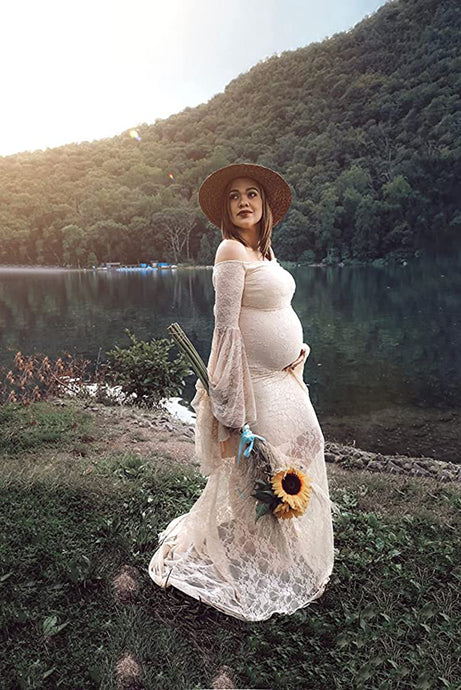 Saslax Lace Off Shoulders Dress Pregnancy Gown for Photoshoot