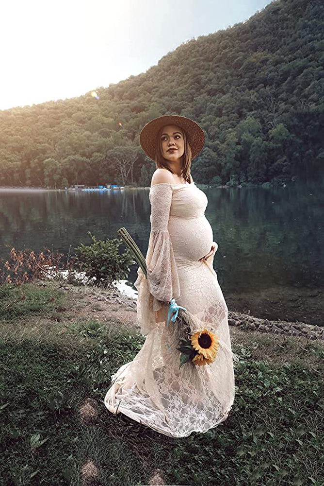 champagne maternity dress for photoshoot High Waist Maternity Dress yewendress