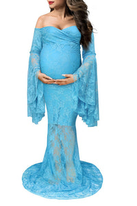 Saslax Lace Off Shoulders Dress Pregnancy Gown for Photoshoot
