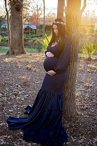 Saslax Maternity Gown Chiffon Long Sleeve Tired Mermaid Dress