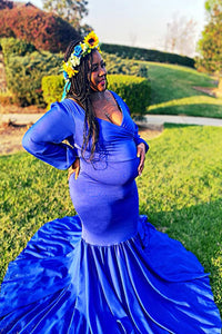 Saslax Long Chiffon Sleeve Tired Mermaid Maternity Gown Dress