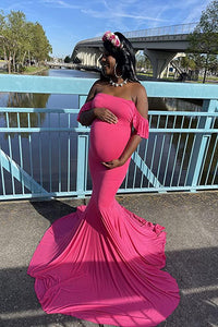 Saslax Short Sleeve Fitted Mermaid Maternity Dress for Baby Shower