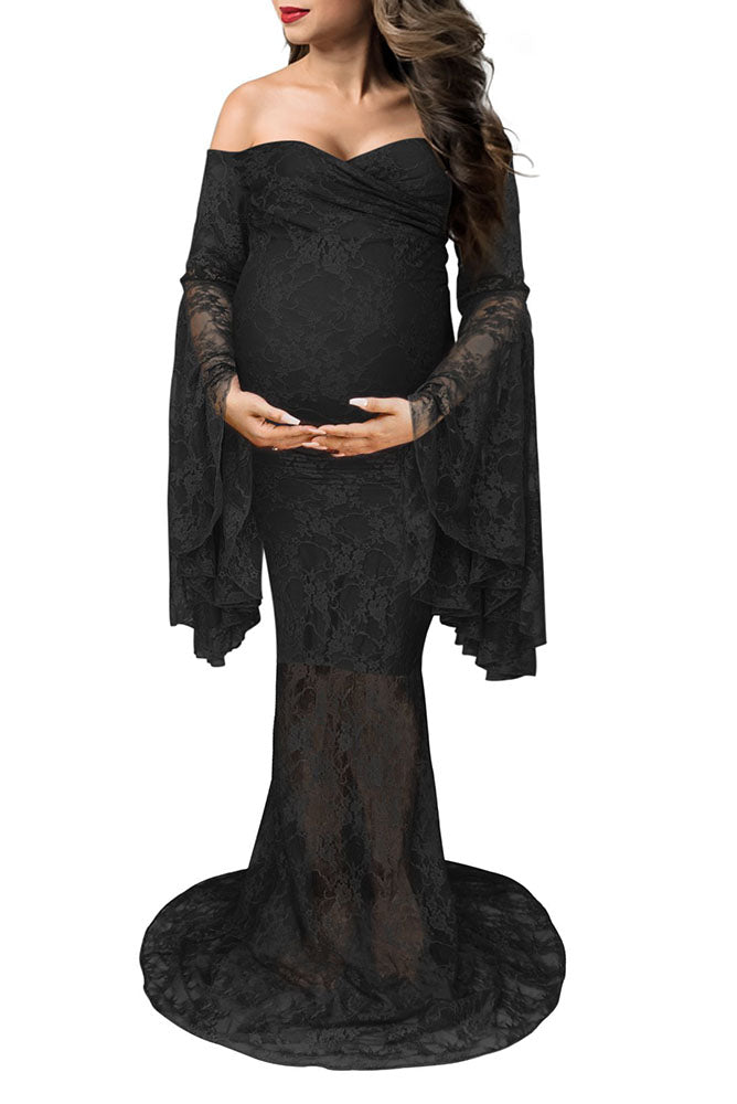 Priscilla Lace Long Sleeve Maternity Gown - Main Image